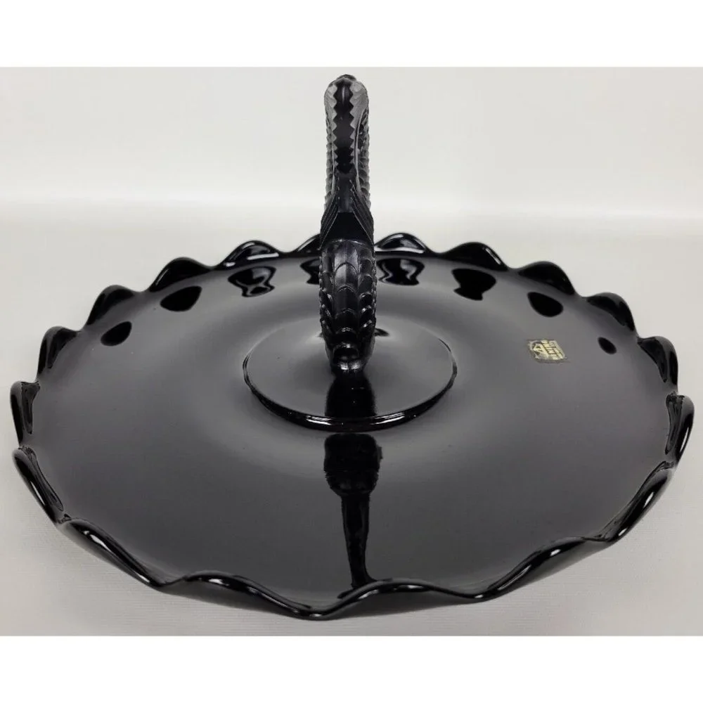 Vintage Viking‎ Glass Black Amethyst Dolphin Fish Serving Tray Platter 11